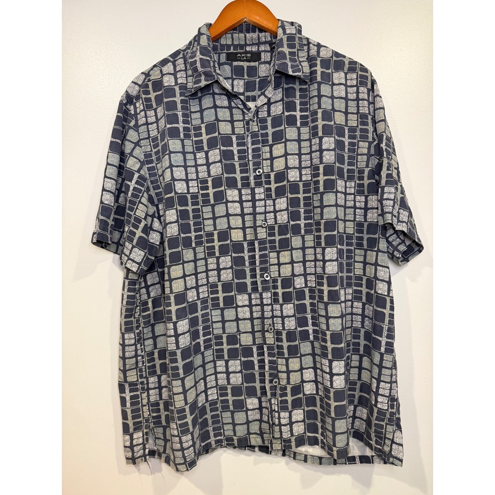 Axis La‎ Silk Mens Button Down Shirt XL  Geometric Retro 90s Artsy Urban Causal